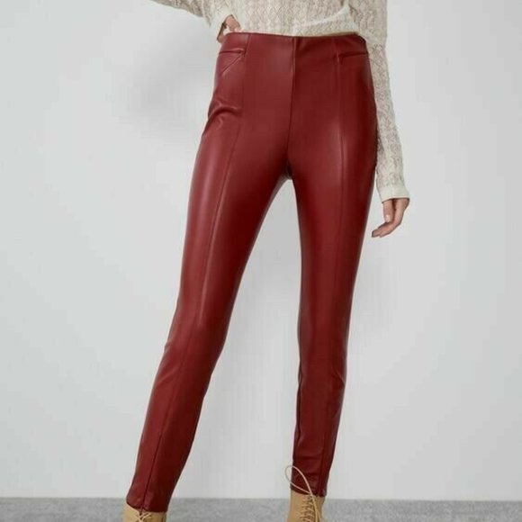 ZARA WINE RED FAUX LEATHER PANT TROUSERS $69.90 - Picture 11 of 11